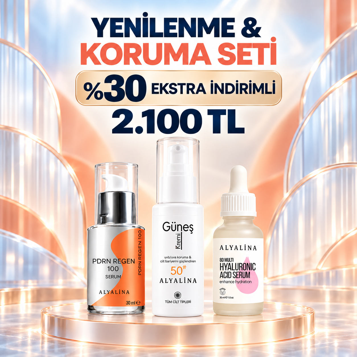 PDRN REGEN 100 <br>8D Hyaluronic Acid Serum<br>Güneş Kremi<br>10 Ekim 23.59’a Kadar Geçerlidir.